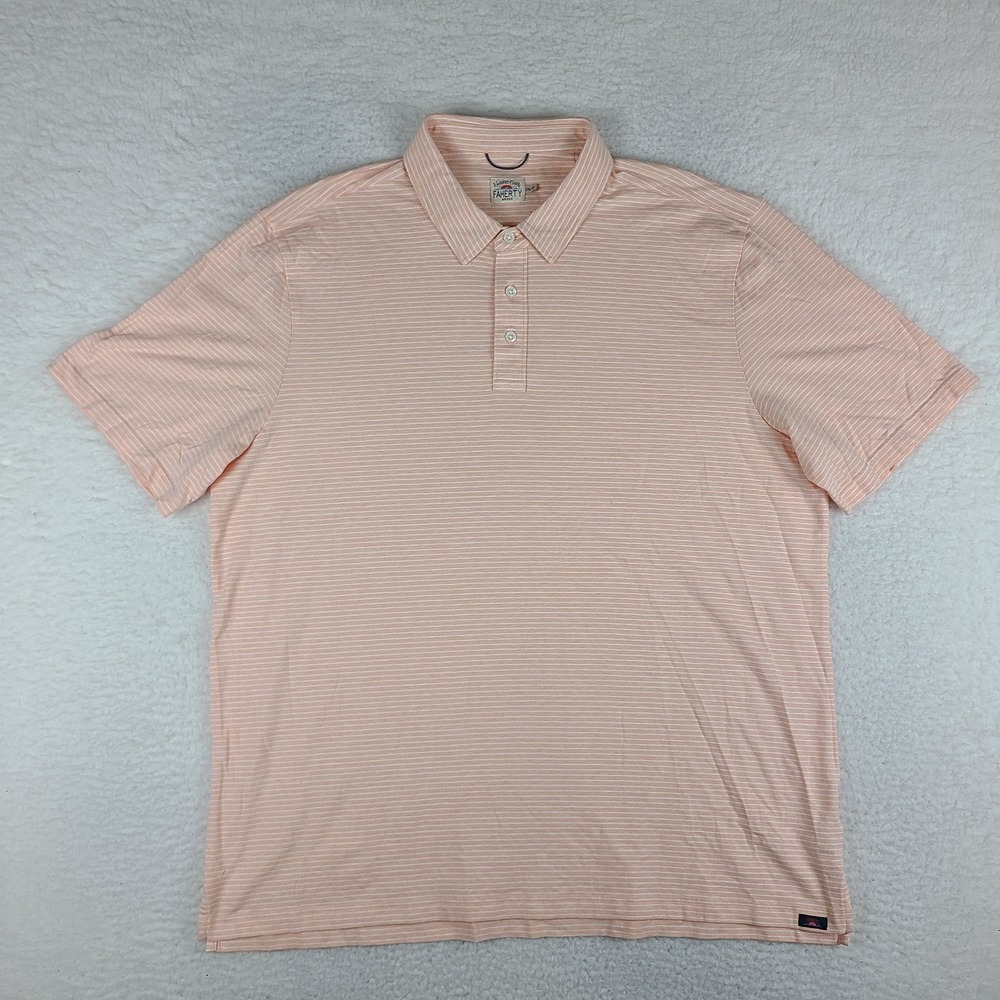 FAHERTY Movement Polo Shirt Men XXL 2XL Orange Peach Striped Performance MKU2306